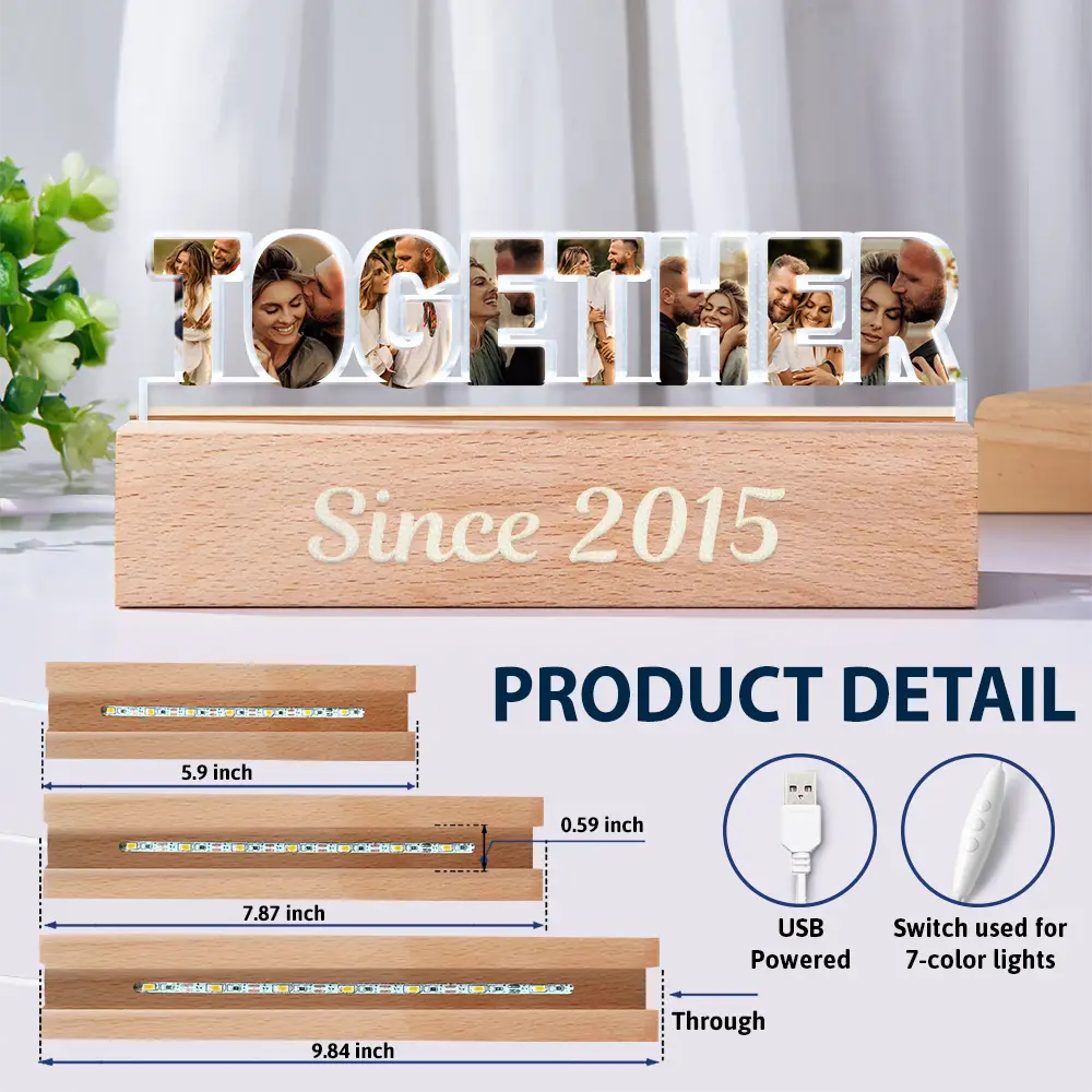 Gift For Couples, Love, Happy, Custom Photo - Custom Photo Together Since Year Couple Anniversary - Personalized Custom Shaped LED Light