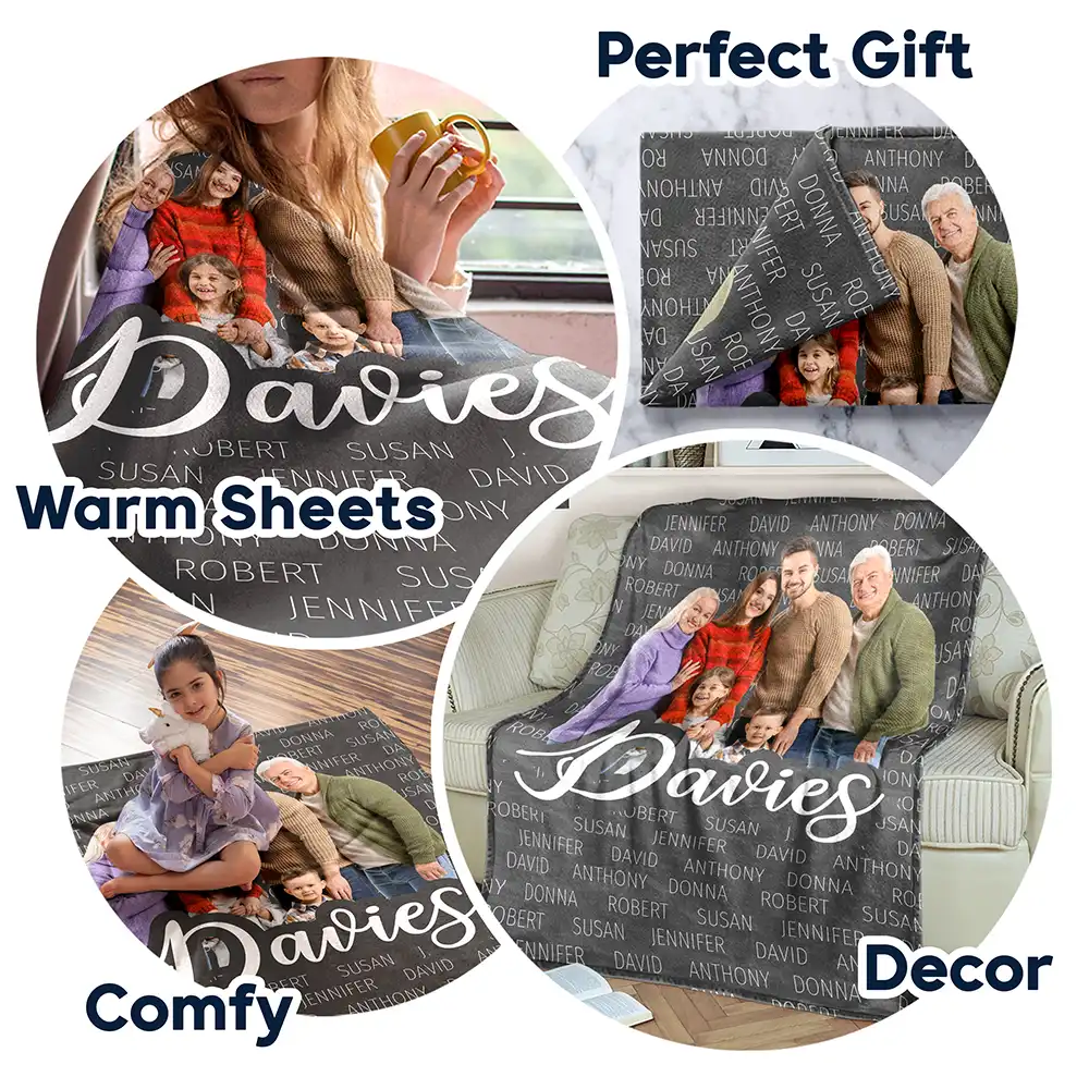 Family,Custom Photo,Happy - Custom Photo Together We Make A Family Custom Name - Personalized Fleece Blanket, Sherpa Blanket