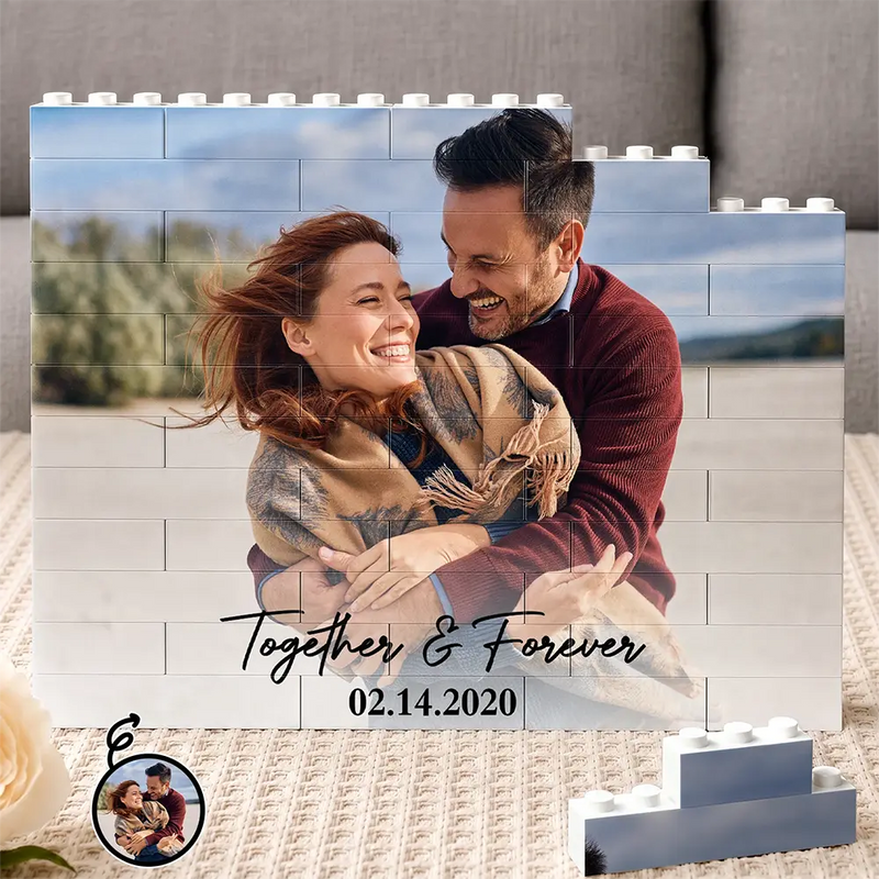 Custom Photo, Anniversary, Gift For Couples, Romantic, Dynamic Photo - Custom Photo Together & Forever Romantic Couple - Personalized Building Brick Blocks
