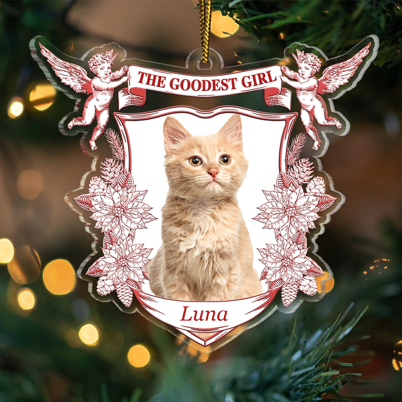 Dog Lovers, Dog Mom, Dog Dad, Cat Lovers, Cat Mom, Cat Dad, Pet Lovers, Pet Mom, Pet Dad, Christmas, Love - Custom Photo Toile De Jouy Goodest Boy Girl - Personalized Custom Shaped Acrylic Ornament