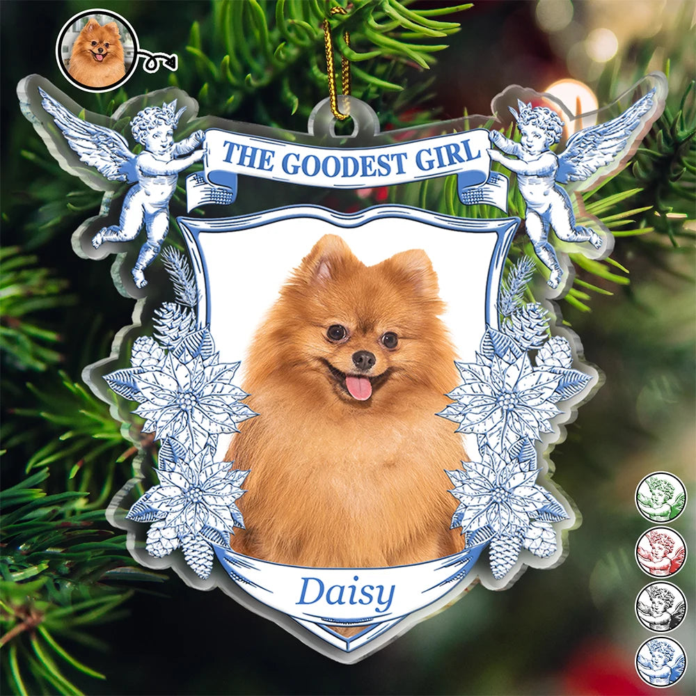 Custom Photo Toile De Jouy Goodest Boy Girl - Personalized Custom Shaped Acrylic Ornament