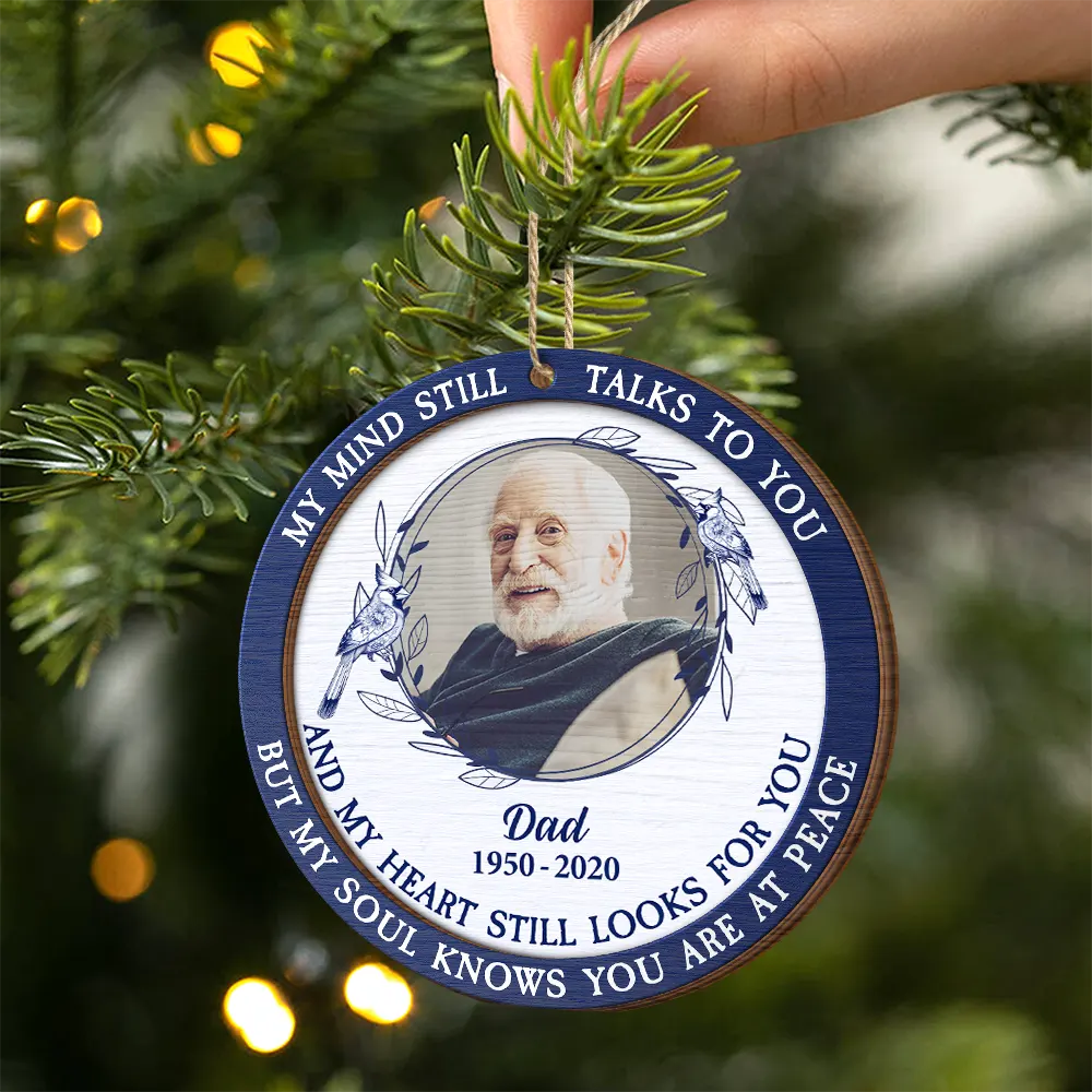 Family,Parents,Gift For Grandparents,Christmas,Sad,Custom Photo - Custom Photo Toile Memorial Bird My Mind Still Talks To You - Personalized 2-Layered Wooden Ornament