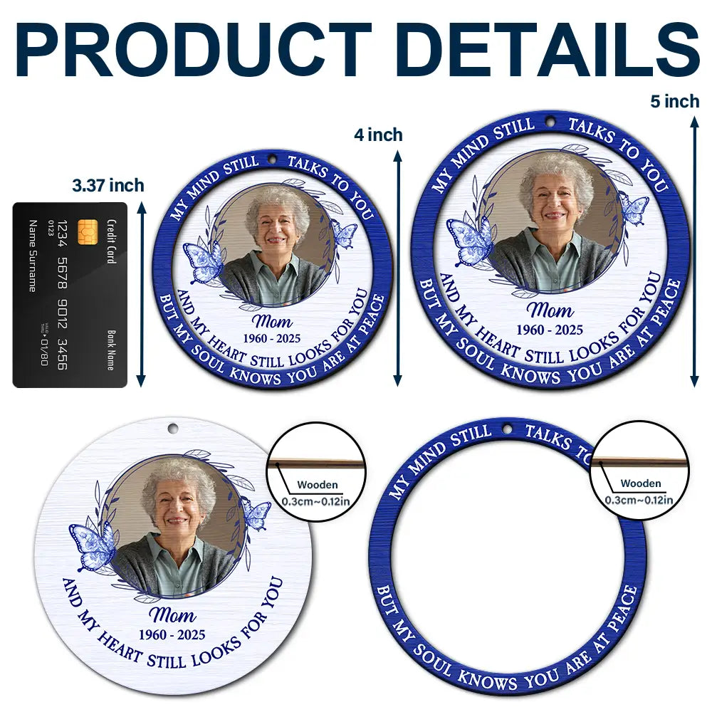 Family,Parents,Gift For Grandparents,Christmas,Sad,Custom Photo - Custom Photo Toile Memorial Bird My Mind Still Talks To You - Personalized 2-Layered Wooden Ornament