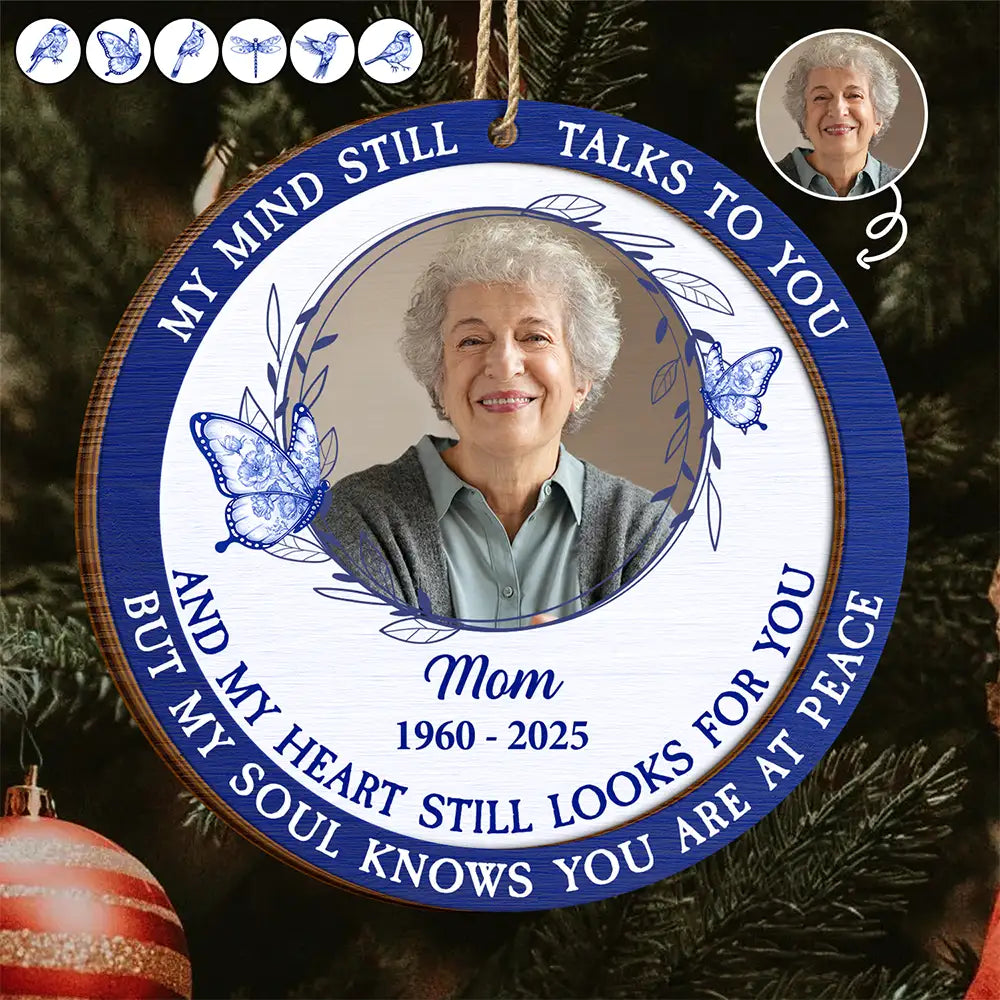 Custom Photo Toile Memorial Bird My Mind Still Talks To You - Personalized 2-Layered Wooden Ornament