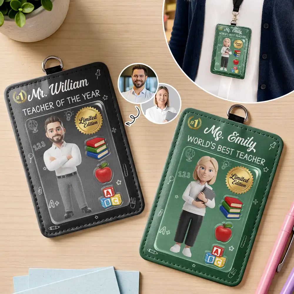 Custom Photo Toybox Figure Best Teacher Ever - Personalized Badge Holder