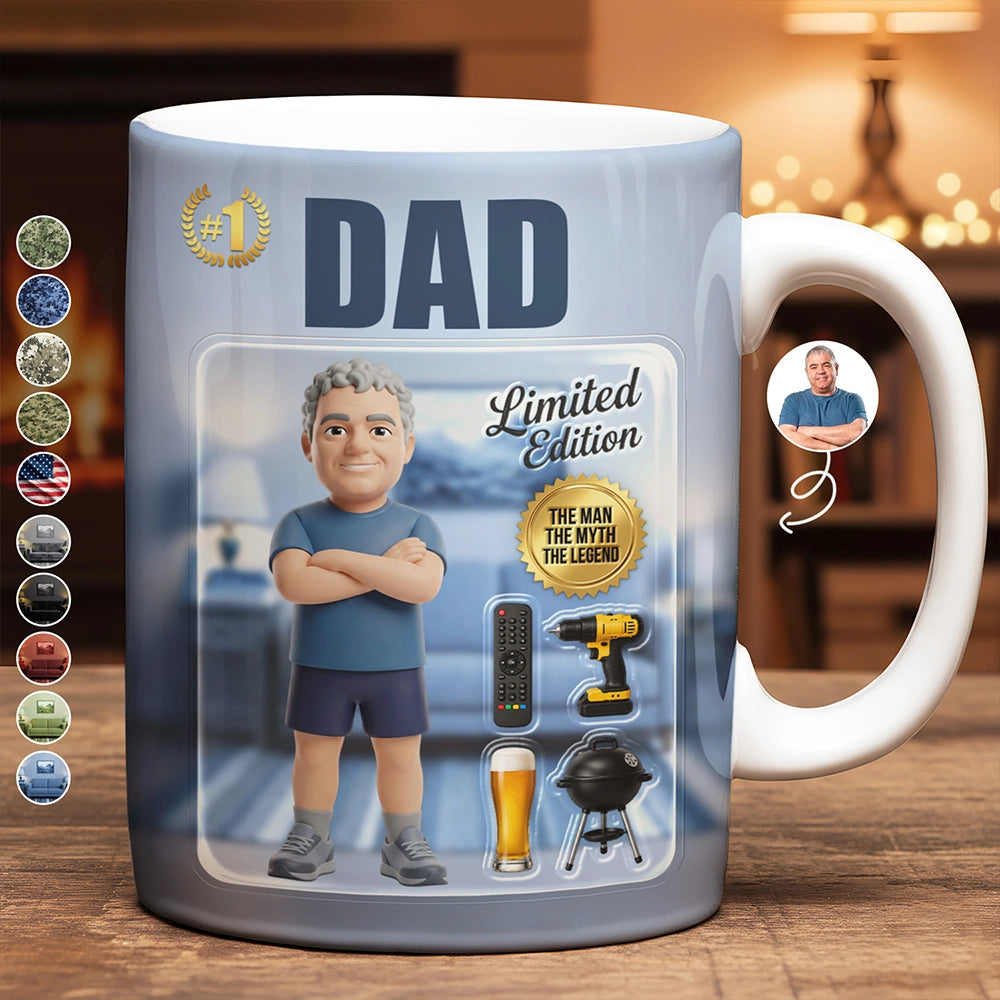 Custom Photo Toybox Figure Dad Grandpa Limited Edition - Personalized White Edge-to-Edge Mug