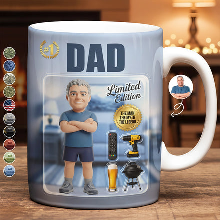 Custom Photo Toybox Figure Dad Grandpa Limited Edition - Personalized White Edge-to-Edge Mug