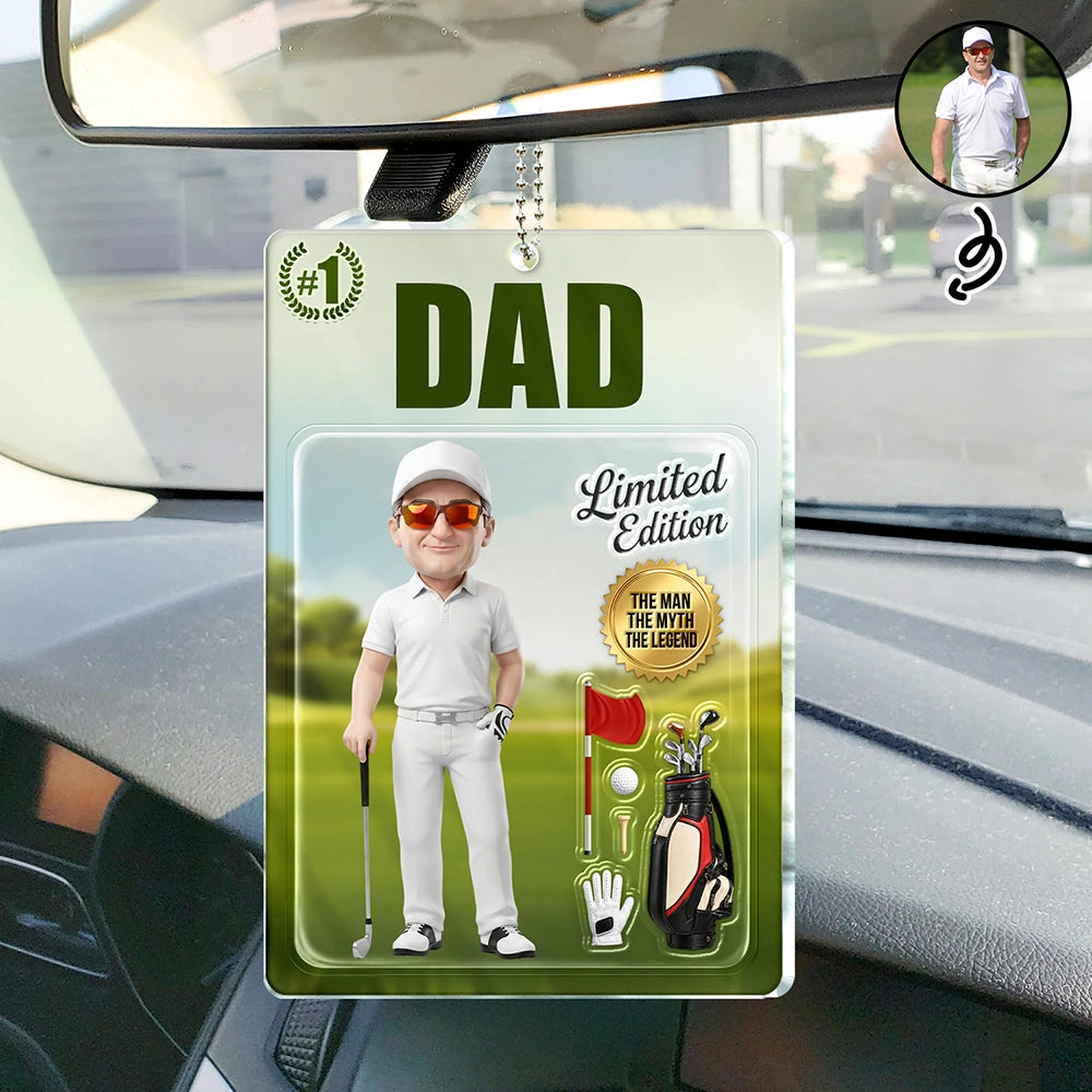 Custom Photo Toybox Figure Golf Dad Grandpa Limited Edition - Personalized Acrylic Car Hanger