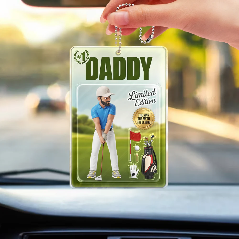 Custom Photo,Art Design,Gift For Father,Sport Dad,Golf,Playful,Photo - Toybox Figure - Custom Photo Toybox Figure Golf Dad Grandpa Limited Edition - Personalized Acrylic Car Hanger