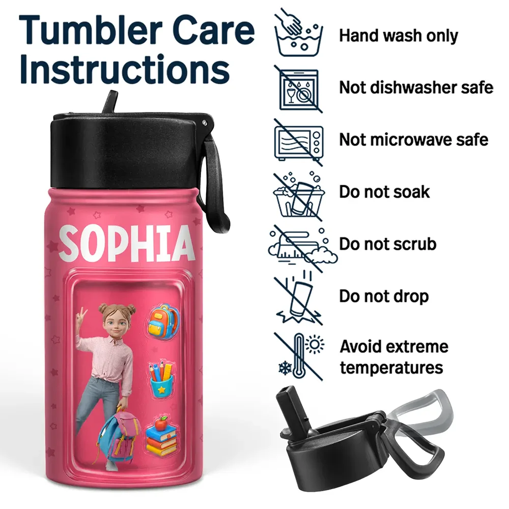 Back To School, Custom Photo, Gift For Kids, Art Design, Adorable, Photo - Toybox Figure - Custom Photo Toybox Figure Kid Portrait - Personalized Kids Water Bottle