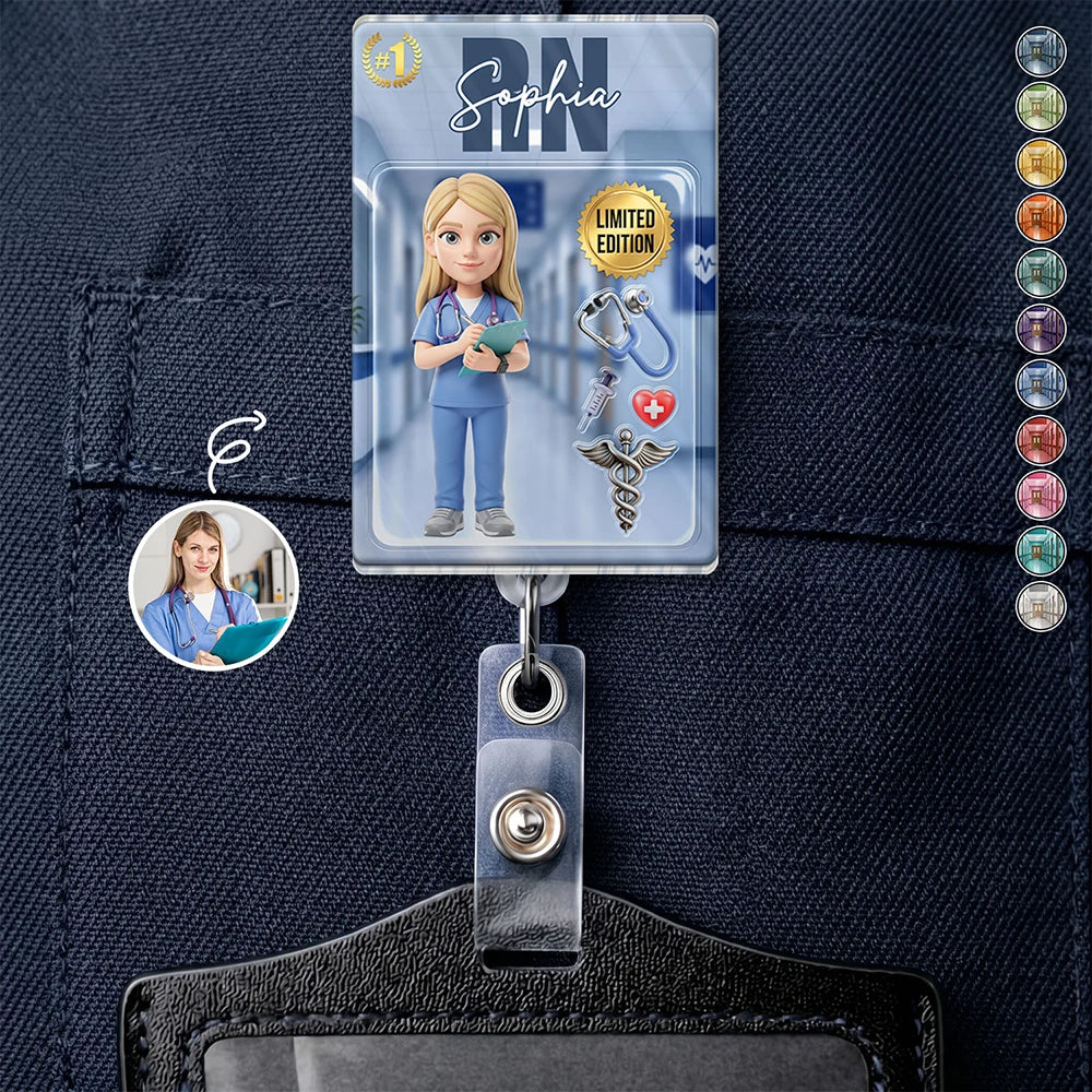 Art Design, Confident, Nurse, Photo - Toybox Figure - Custom Photo Toybox Figure Nurse Limited Edition - Personalized Badge Reel