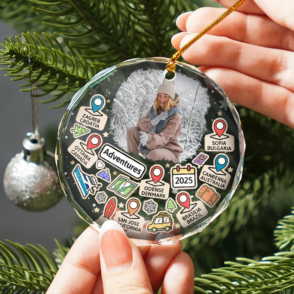 Christmas, Gift For Yourself, Travel, Happy - Custom Photo Travel Goal, Destination Of The Year - Personalized Circle Glass Ornament