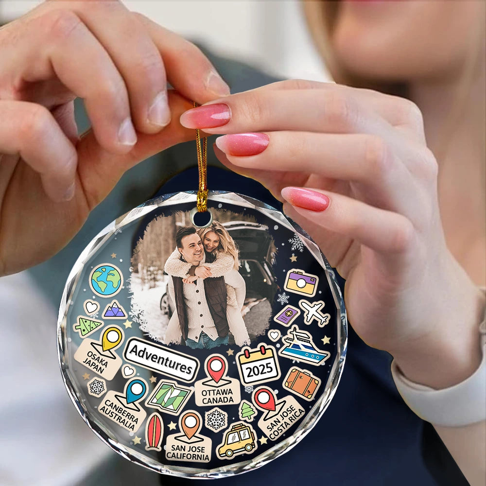 Christmas, Gift For Yourself, Travel, Happy - Custom Photo Travel Goal, Destination Of The Year - Personalized Circle Glass Ornament