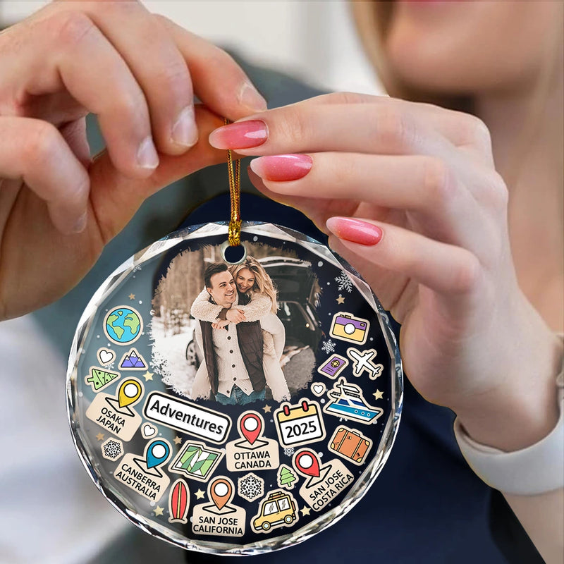 Christmas, Gift For Yourself, Travel, Happy - Custom Photo Travel Goal, Destination Of The Year - Personalized Circle Glass Ornament
