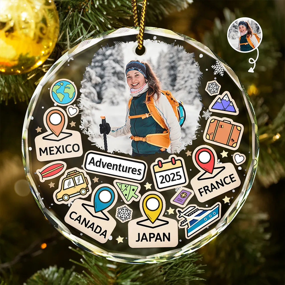 Custom Photo Travel Goal, Destination Of The Year - Personalized Circle Glass Ornament