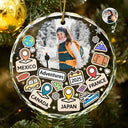Christmas, Gift For Yourself, Travel, Happy - Custom Photo Travel Goal, Destination Of The Year - Personalized Circle Glass Ornament