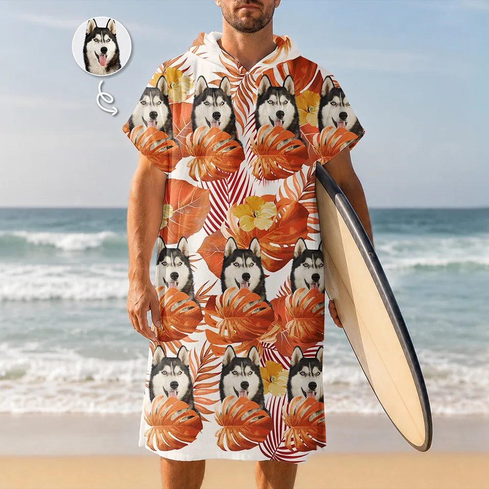 Custom Photo Tropical Funny Pet Family Face - Personalized Hooded Poncho Towel