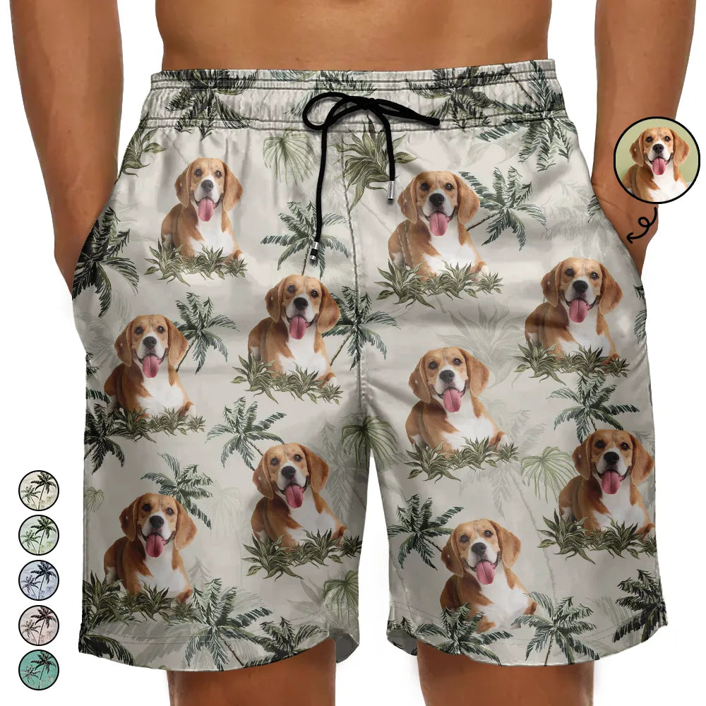 Summer, Gift For Wife, Gift For Girlfriend, Gift For Women, Gift For Yourself, Dog Lovers, Dog Mom, Happy, Cat Lovers, Pet Lovers, Beach - Custom Photo Tropical Palm Dog Cat - Personalized Unisex Beach Shorts