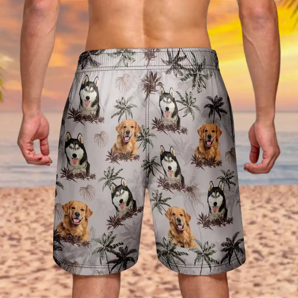 Summer, Gift For Wife, Gift For Girlfriend, Gift For Women, Gift For Yourself, Dog Lovers, Dog Mom, Happy, Cat Lovers, Pet Lovers, Beach - Custom Photo Tropical Palm Dog Cat - Personalized Unisex Beach Shorts