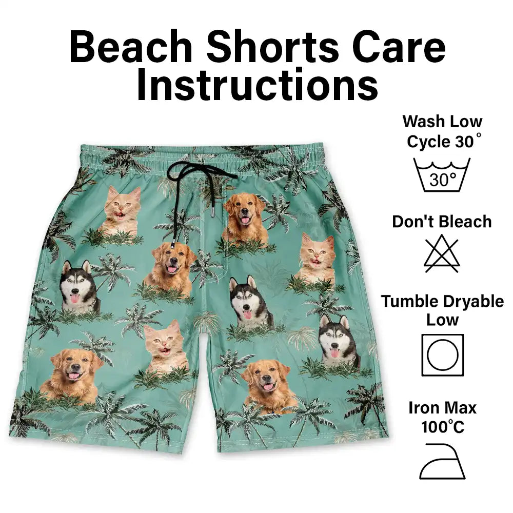 Summer, Gift For Wife, Gift For Girlfriend, Gift For Women, Gift For Yourself, Dog Lovers, Dog Mom, Happy, Cat Lovers, Pet Lovers, Beach - Custom Photo Tropical Palm Dog Cat - Personalized Unisex Beach Shorts