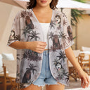 Summer,Gift For Wife,Gift For Girlfriend,Gift For Women,Gift For Yourself,Dog Lovers,Dog Mom,Happy,Cat Lovers,Pet Lovers,Beach - Custom Photo Tropical Palm Dog Cat - Personalized Women Kimono Cardigan