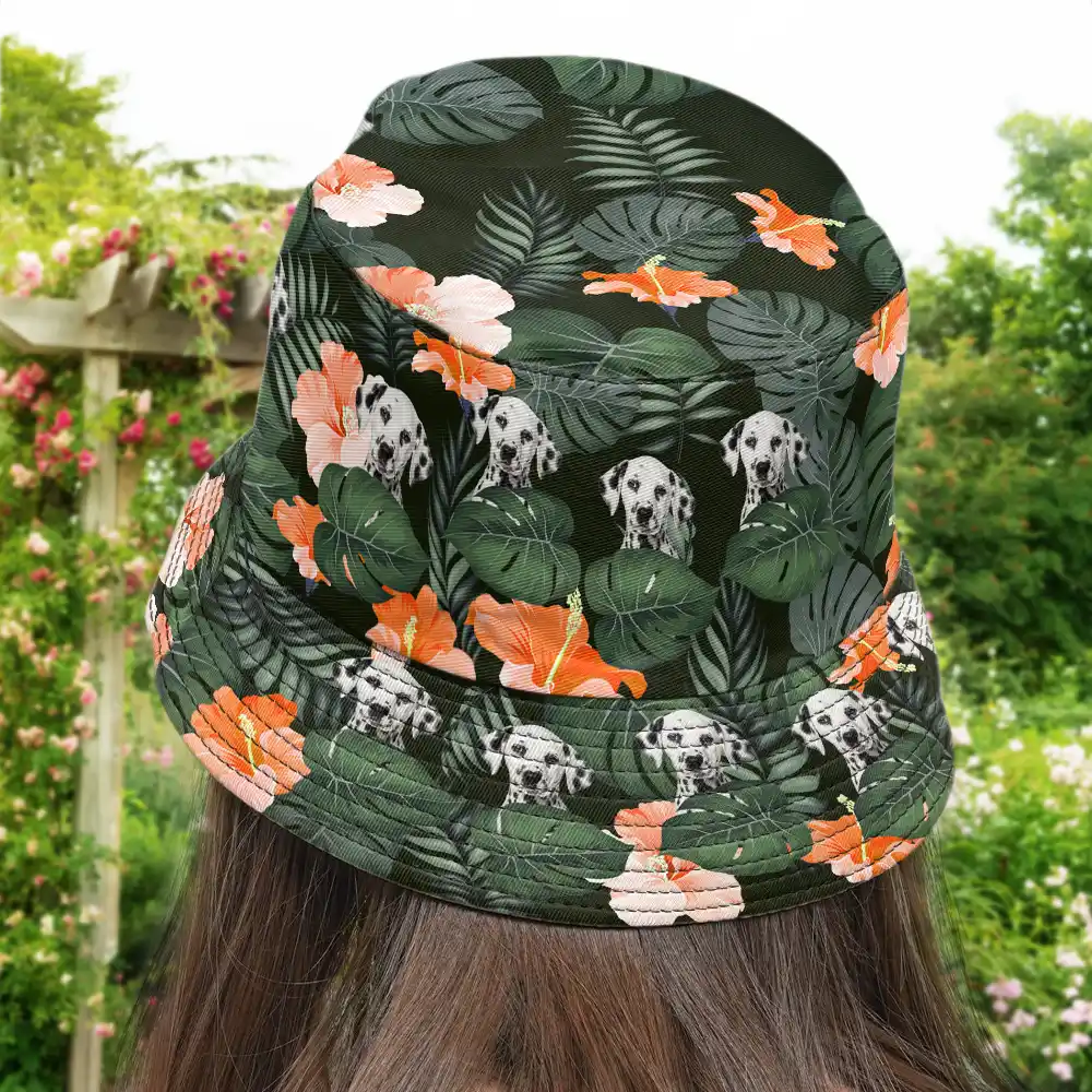 Gift For Yourself, Gift For Women, Gift For Men, Gift For Kids, Dog Lovers, Dog Mom, Dog Dad, Cat Lovers, Cat Mom, Cat Dad, Pet Lovers, Pet Mom, Pet Dad, Summer, Happy - Custom Photo Tropical Pet Family Face - Personalized Bucket Hat