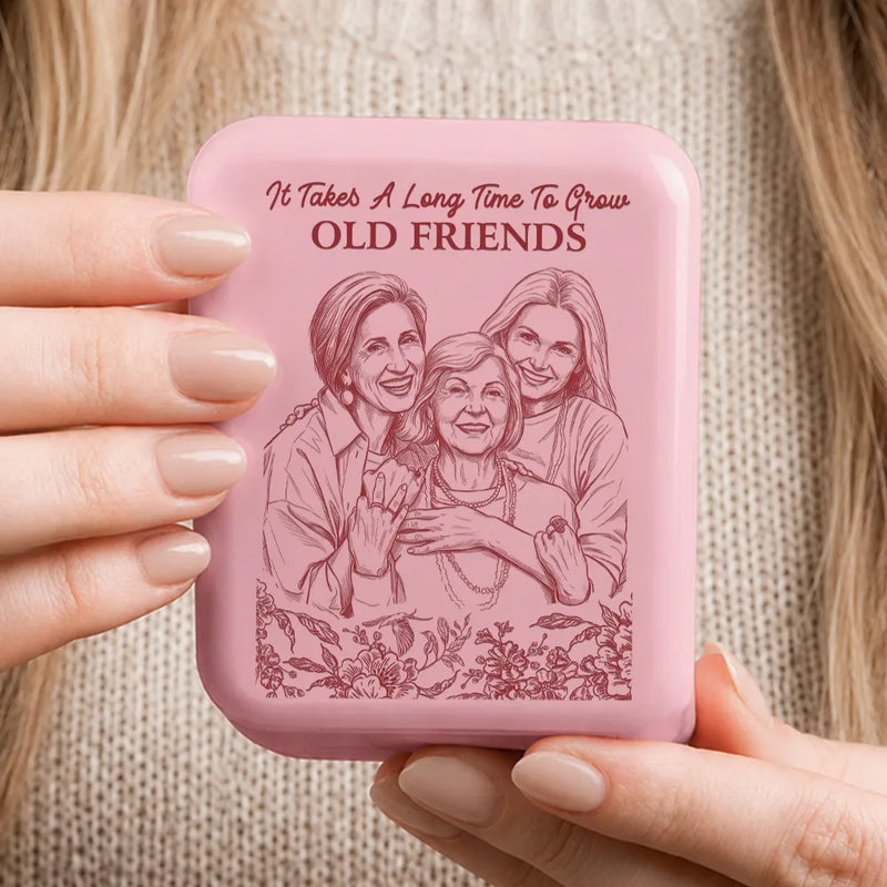 Custom Photo, Art Design, Gift For Bestie, Humorous, Photo - Pencil Sketch - Remove BG - Custom Photo True Friendship Is Journey Without End Pencil Sketch Toile De Jouy - Personalized LED Compact Mirror