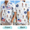 Gift For Father,Custom Photo,Independence Day,Stick Figure,Proud,Cut-Face Photo - Custom Photo US Flag My Heart Belongs To My Kids - Personalized Hawaiian Shirt