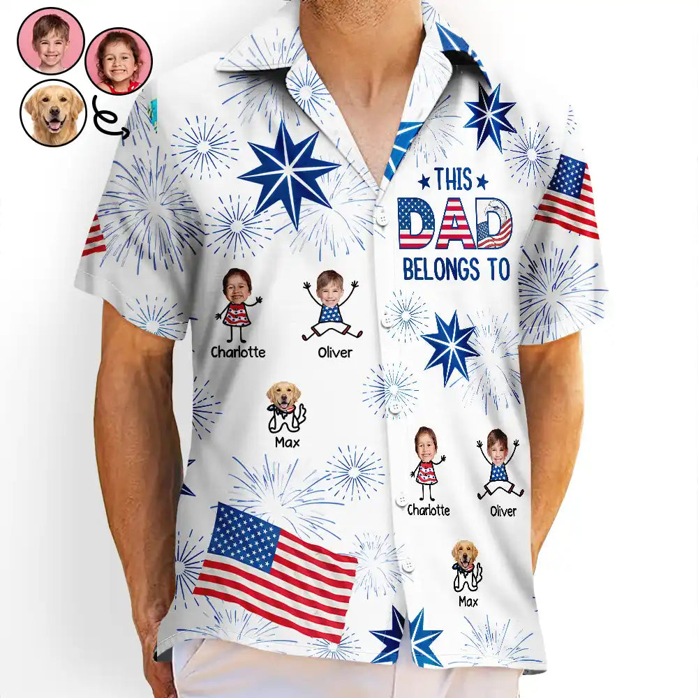Custom Photo US Flag My Heart Belongs To My Kids - Personalized Hawaiian Shirt