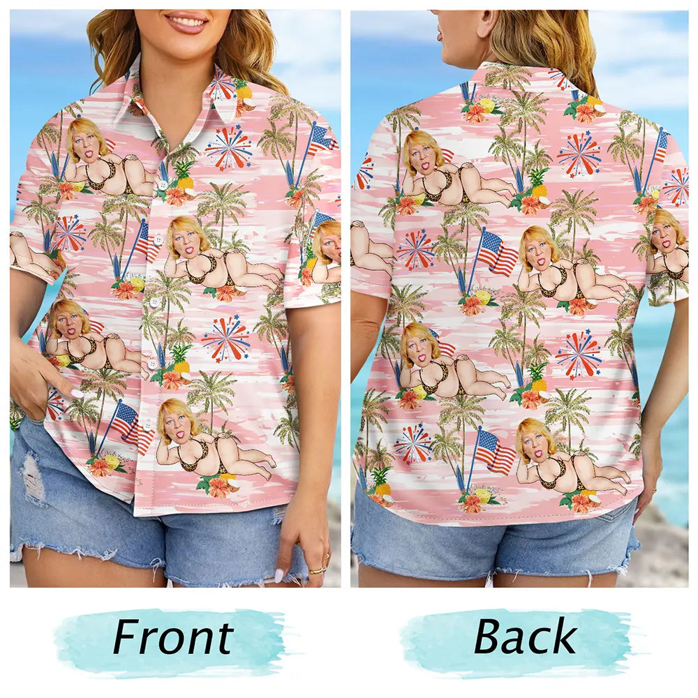 Gift For Husband,Gift For Boyfriend,Gift For Yourself,Gift For Men,Gift For Grandpa,Gift For Father,Funny,America 250th - Custom Photo US Flag Sexy Pose - Personalized Hawaiian Shirt