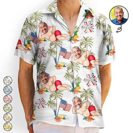 Custom Photo US Flag Sexy Pose - Personalized Hawaiian Shirt