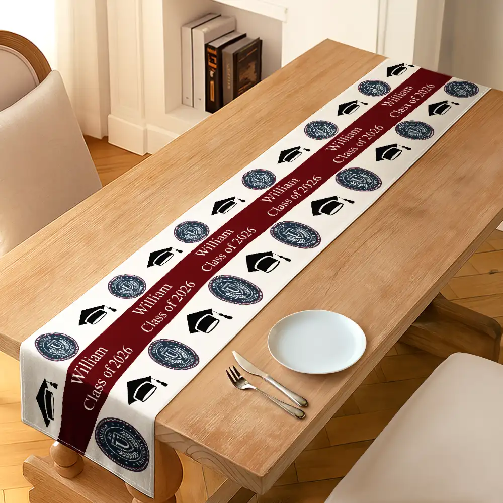 Graduation,Happy,Top Market,Photo - Custom Photo University Logo Graduation - Personalized Table Runner