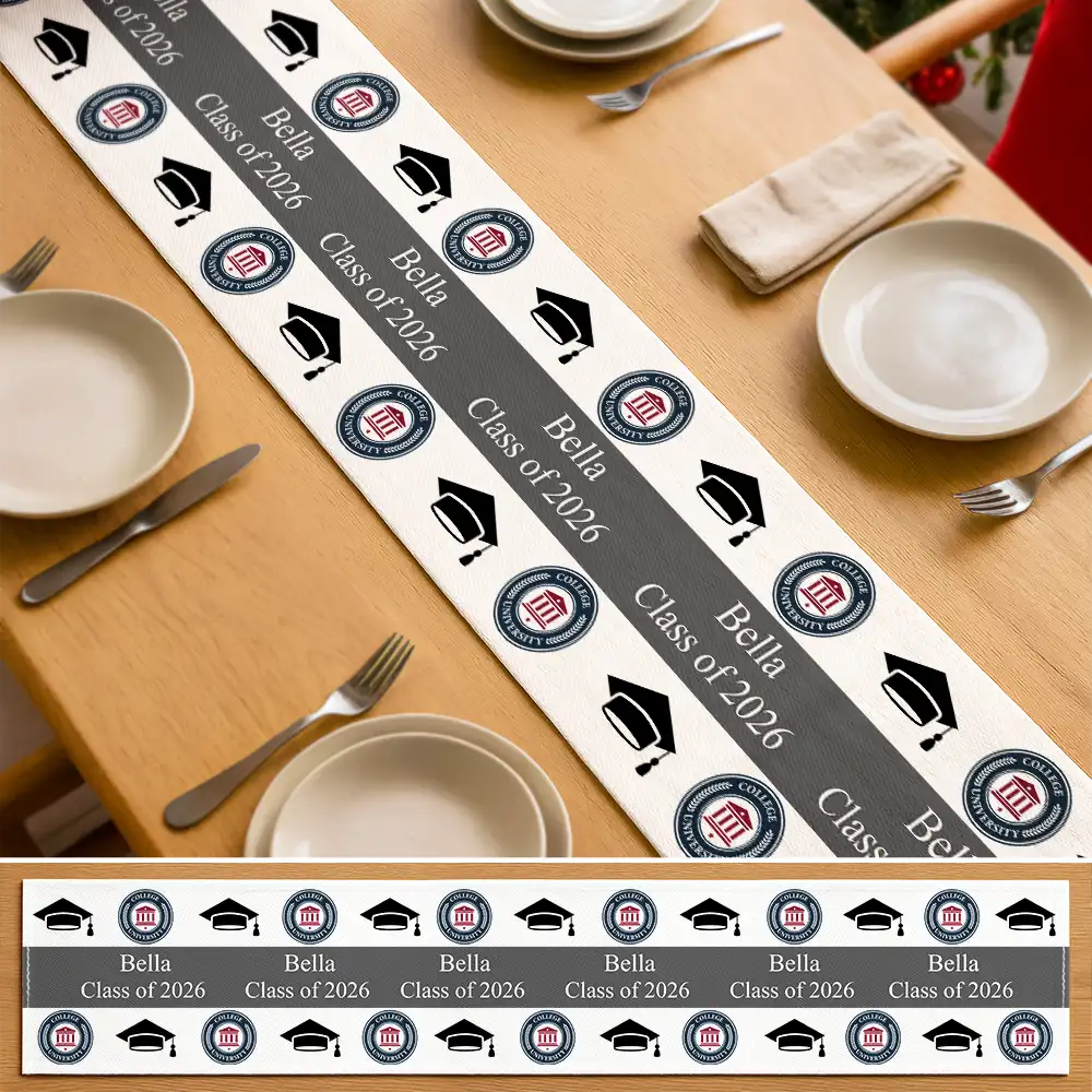 Graduation,Happy,Top Market,Photo - Custom Photo University Logo Graduation - Personalized Table Runner