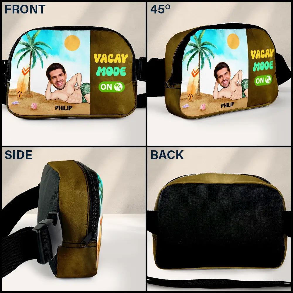 Gift For Yourself,Gift For Women,Travel,Happy,Beach,Gift For Men - Custom Photo Vacay Mode On - Personalized Crossbody Belt Bag