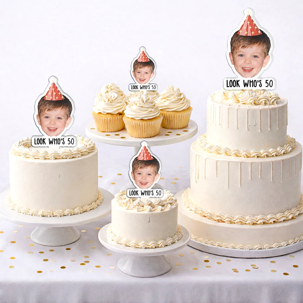 Happy, Gift For Women, Gift For Men - Custom Photo Vintage Birthday Funny Face - Personalized Acrylic Cake Topper