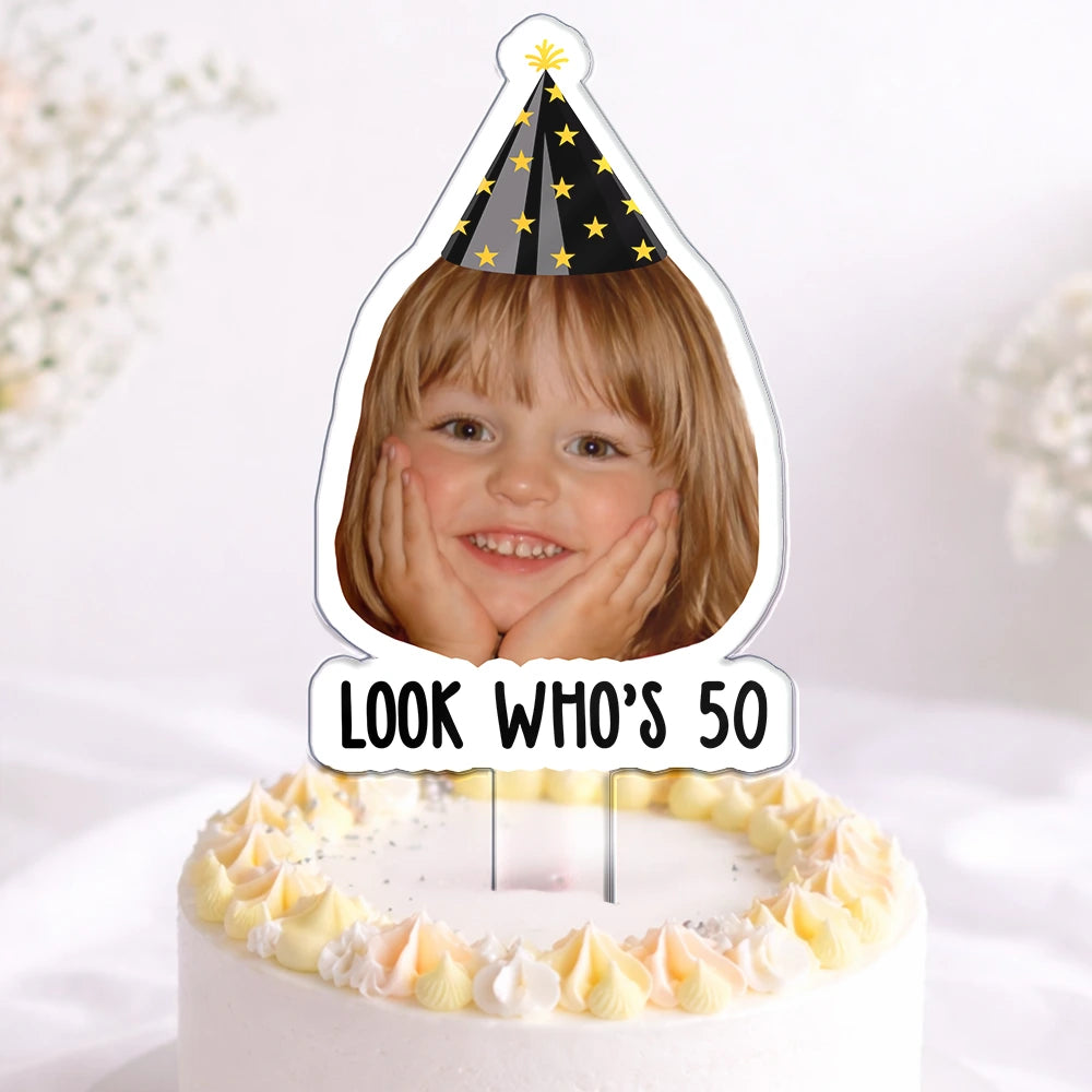 Happy, Gift For Women, Gift For Men - Custom Photo Vintage Birthday Funny Face - Personalized Acrylic Cake Topper