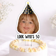 Happy, Gift For Women, Gift For Men - Custom Photo Vintage Birthday Funny Face - Personalized Acrylic Cake Topper