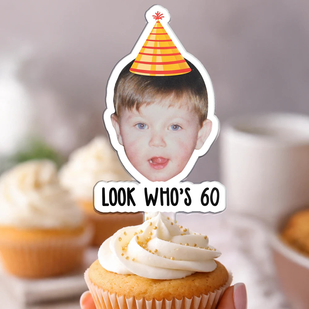 Happy, Gift For Women, Gift For Men - Custom Photo Vintage Birthday Funny Face - Personalized Acrylic Cake Topper