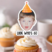 Happy, Gift For Women, Gift For Men - Custom Photo Vintage Birthday Funny Face - Personalized Acrylic Cake Topper