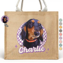 Dog Dad, Dog Lovers, Pet Lovers, Happy, Dog Mom - Custom Photo Vintage Dog Cat Pet - Personalized Jute Beach Bag