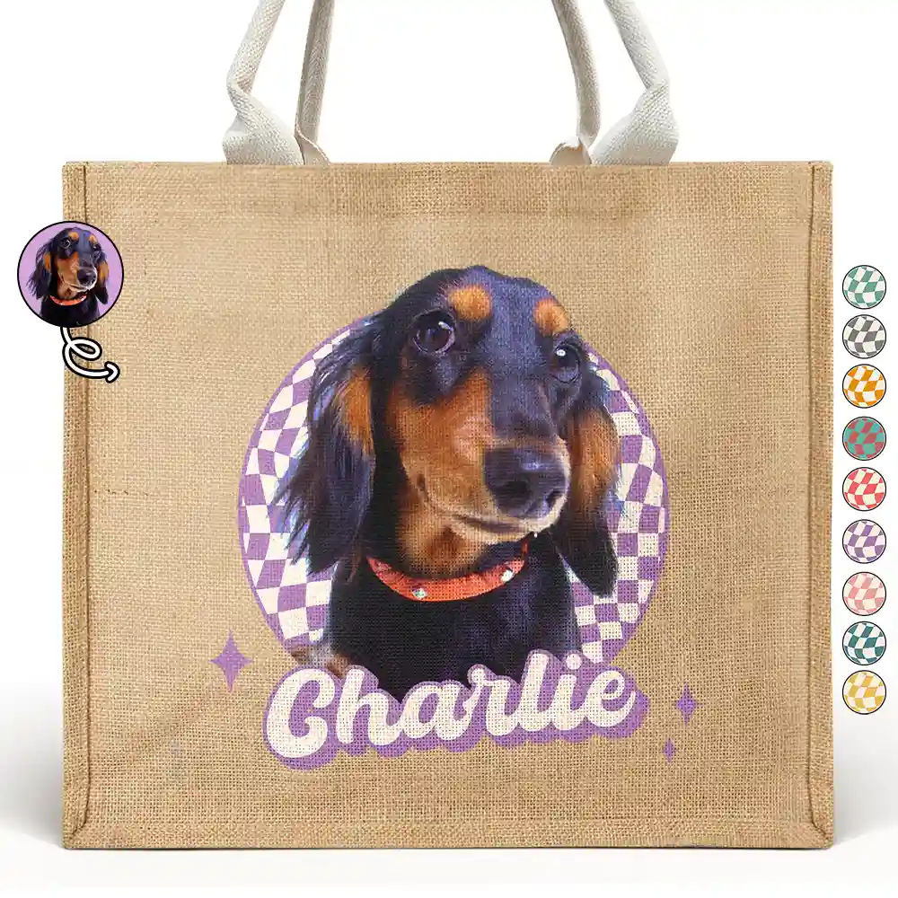 Dog Dad, Dog Lovers, Pet Lovers, Happy, Dog Mom - Custom Photo Vintage Dog Cat Pet - Personalized Jute Beach Bag
