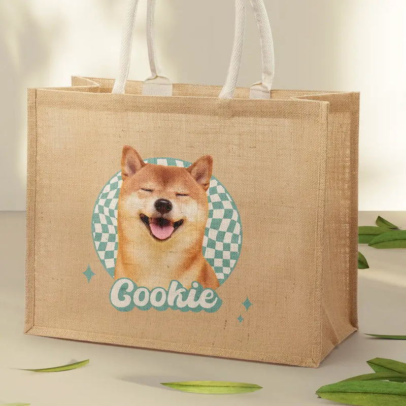 Dog Dad, Dog Lovers, Pet Lovers, Happy, Dog Mom - Custom Photo Vintage Dog Cat Pet - Personalized Jute Beach Bag