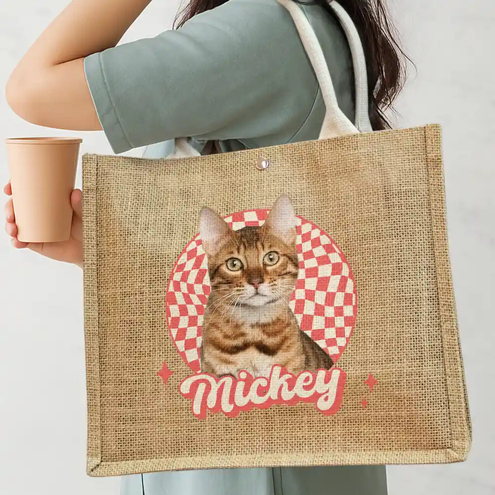 Dog Dad, Dog Lovers, Pet Lovers, Happy, Dog Mom - Custom Photo Vintage Dog Cat Pet - Personalized Jute Beach Bag