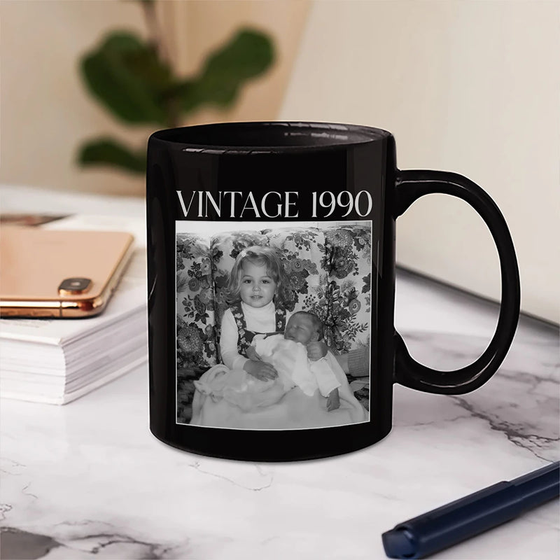 Gift For Mother,Gift For Grandma,Gift For Father,Gift For Grandpa,Love,Custom Photo - Custom Photo Vintage Image And Year - Personalized Mug