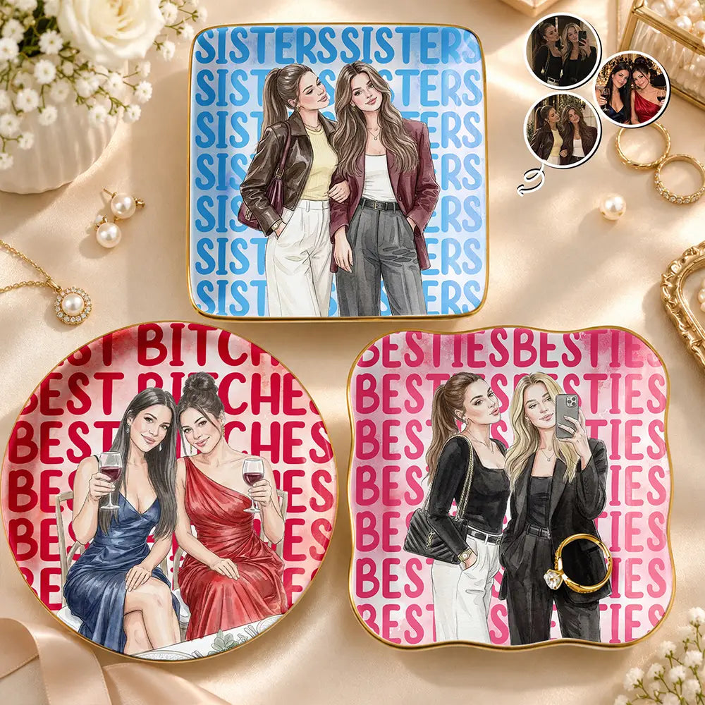 Top Market,Art Design,Gift For Bestie,Christmas,Humorous,Photo - Vivid Watercolor Art - Custom Photo Vivid Watercolor Art Besties Best B*tches Funny Keepsake - Personalized Ring Dish