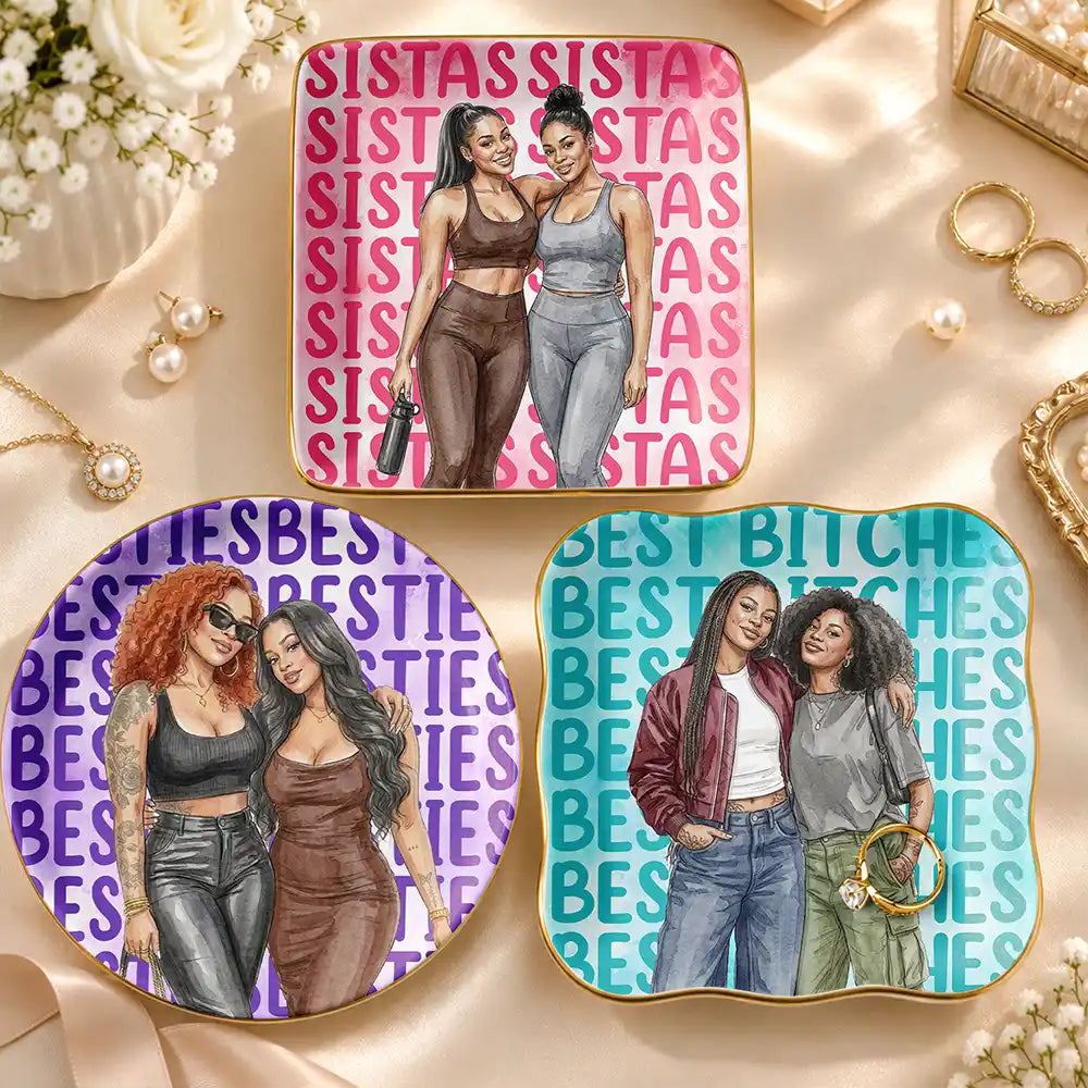 Top Market,Art Design,Gift For Bestie,Christmas,Humorous,Photo - Vivid Watercolor Art - Custom Photo Vivid Watercolor Art Besties Best B*tches Funny Keepsake - Personalized Ring Dish