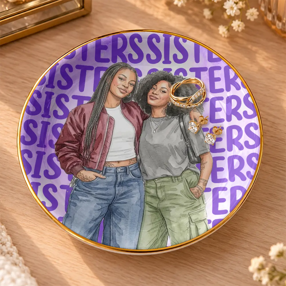 Top Market,Art Design,Gift For Bestie,Christmas,Humorous,Photo - Vivid Watercolor Art - Custom Photo Vivid Watercolor Art Besties Best B*tches Funny Keepsake - Personalized Ring Dish