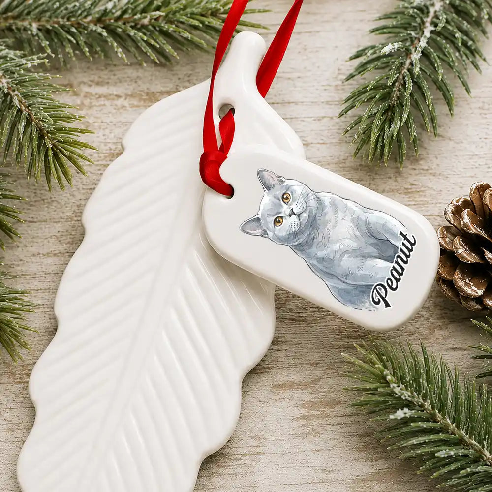 Art Design,Healing,Christmas,Pet Memorial,Pet Lovers,Memorial,Photo - Vivid Watercolor Art - Custom Photo Vivid Watercolor Art Dog Cat Pet Memorial Christmas - Personalized Feather Ornament