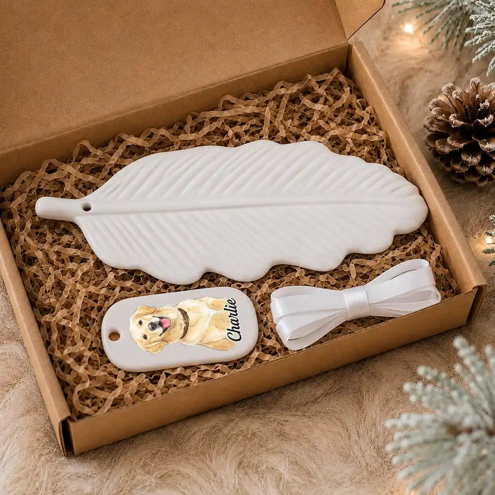 Art Design,Healing,Christmas,Pet Memorial,Pet Lovers,Memorial,Photo - Vivid Watercolor Art - Custom Photo Vivid Watercolor Art Dog Cat Pet Memorial Christmas - Personalized Feather Ornament