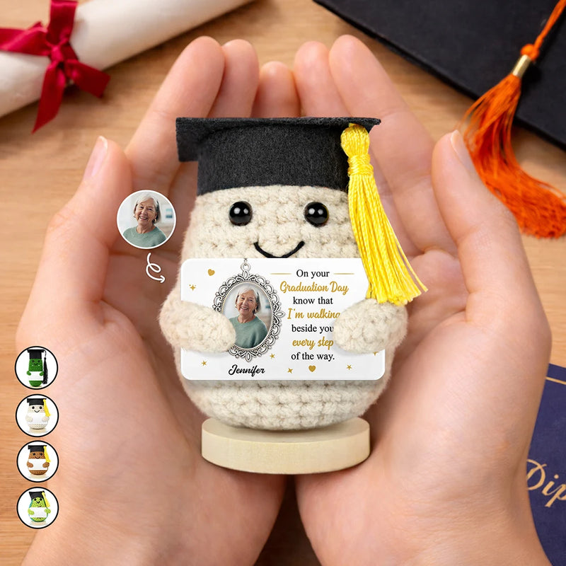 Sad,Graduation,Family - Custom Photo Walking Beside You Every Step Of The Way - Personalized Doll Crochet With Custom Card